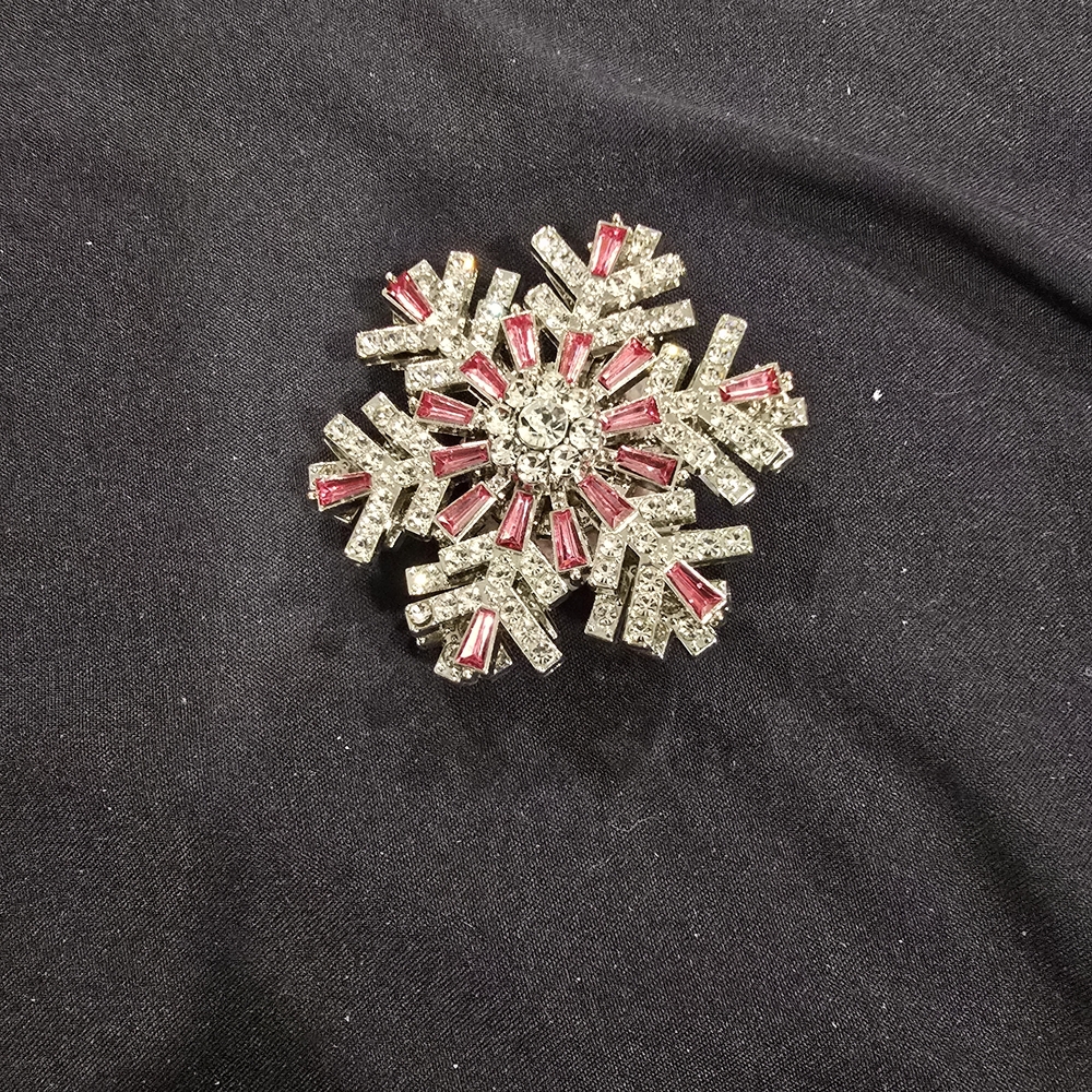 Elegant Pink and Silver Snowflake Brooch Upcyled Pen Topper